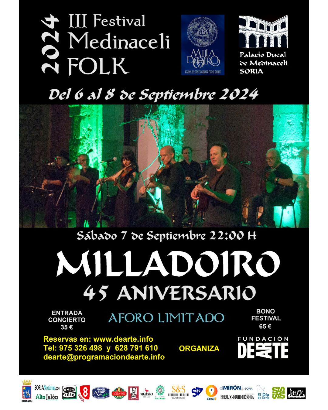 III FESTIVAL MEDINACELI FOLK. MILLADOIRO. Sábado 7 de septiembre, 22:00h. Palacio Ducal de Medinaceli.