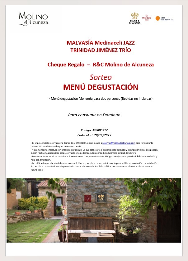 MALVASÍA MEDINACELI JAZZ V Edición. Trinidad Jiménez Trío. Sorteo menú degustación