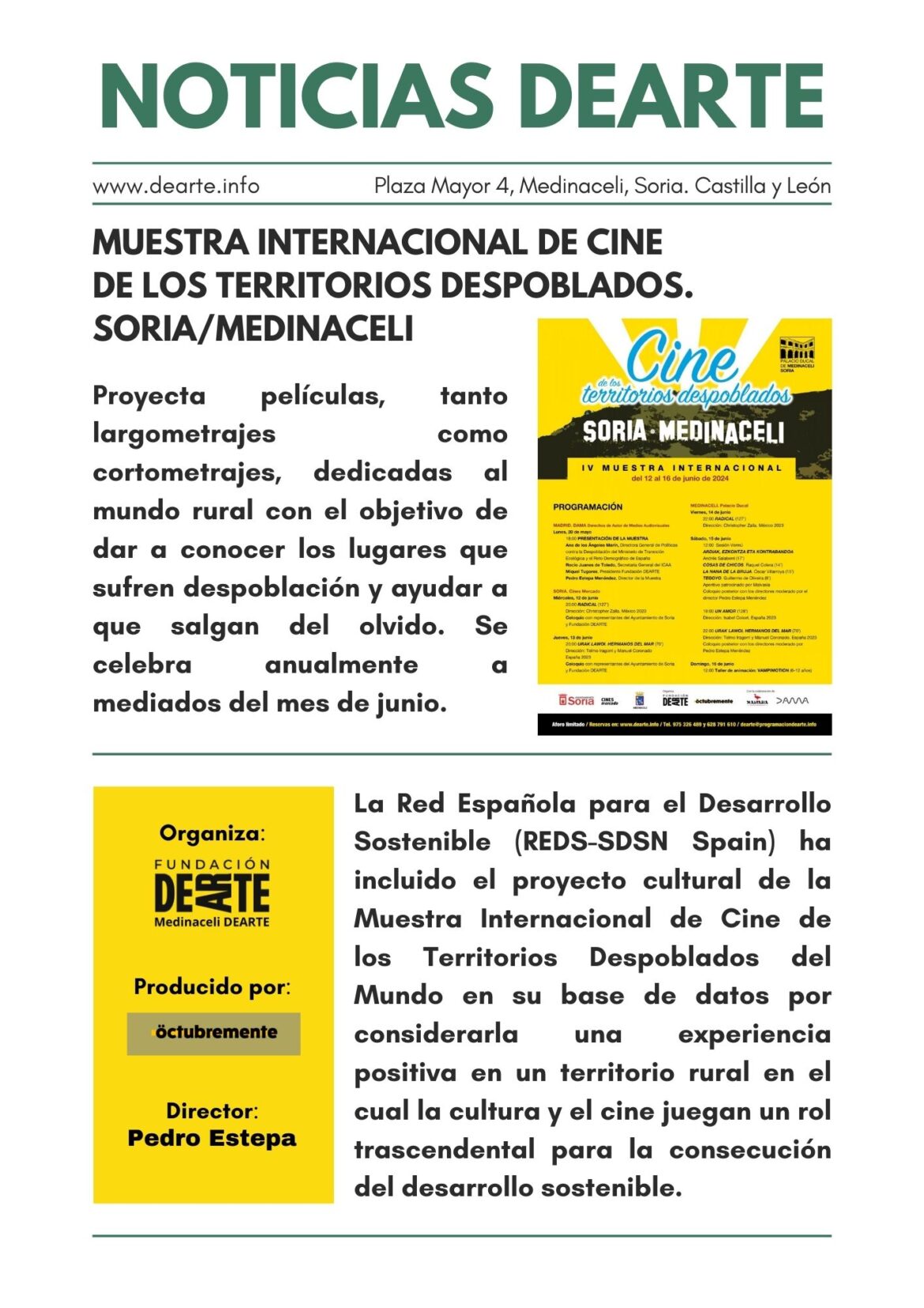 La Muestra Internacional de Cine de los Territorios Despoblados ha sido incluida en la Red Española para el Desarrollo Sostenible (REDS-SDSN Spain)